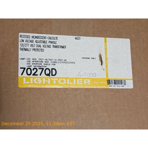 Lightolier 7027QD Recessed Incandescent Adjustable Pinhole 120/277