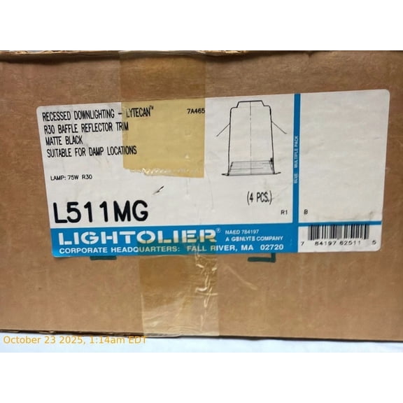 Lightolier L511MG Recessed Downlight Lytecan R30 Baffle Reflector Trim Black