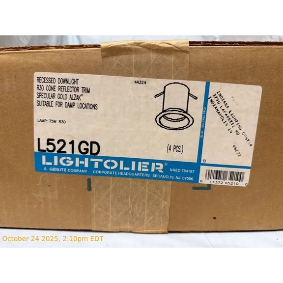 Lightolier L521GD Recessed Downlighting Par 30 Cone Reflector Trim Specular Gold