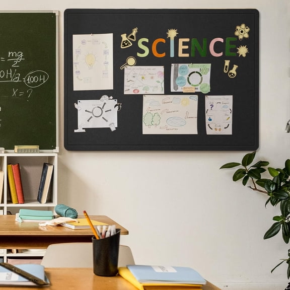 Lightomorrowus Large Bulletin Board - 48 x 36 Inches, Decorative Felt Pin Board for Wall - 4' x 3' Foldable Photo Display Board with Self-Adhesive Tape, Includes 20 Push Pins - Black