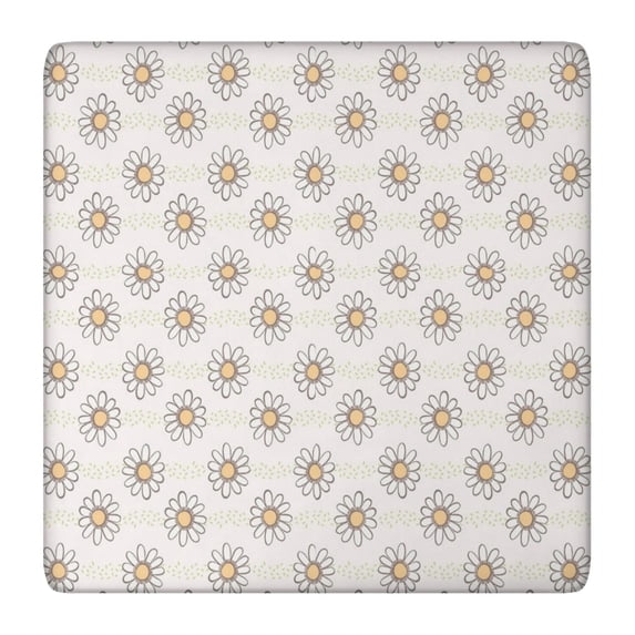 Lightpink Daisy Flower Linear Pattern Square Fitted Tablecloth with Elastic Edge,Square Table Cover,Washable Elastic Table Cover for Home Kitchen Party Decor 36"x36"