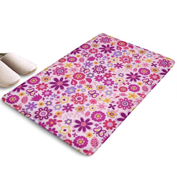 Lightpink Daisy Flower Purple Blooms Flannel Non Slip Door Rugs,Washable Door Mats Indoor,Decorative Door Mats,Dirt-Resistant and Absorbent Doormat for Entrance,Bedroom,Kitchen,Bathroom,23.5"x16"