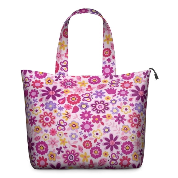 Lightpink Daisy Flower Purple Blooms Pattern Travel Tote Bags for Women Carry On,Large Weekender Bags for Women Travel,Multi Functional Duffle Bag for Work,Shopping,Sports