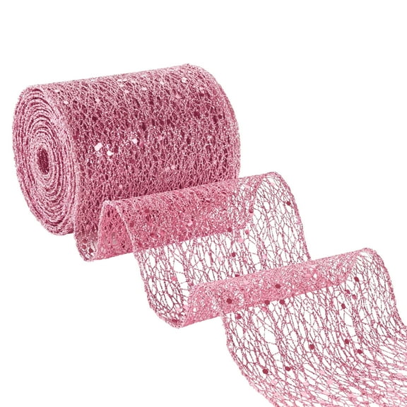 LoomJoyz Light Pink Mesh Glitter Wired Ribbon, Sparkling, 2.5 Inch x 10 Yards for Christmas Tree for Gift Wrapping Bow Wreath Crafts Wedding Party Decoration