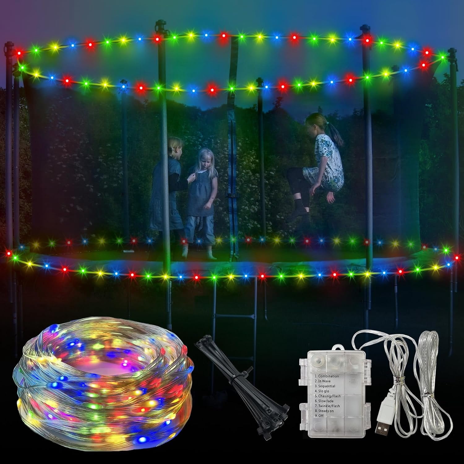 Camp Light String Lights for 16ft Trampoline, 71Ft Operated Lights Outdoor, 200 LEDs and ...
