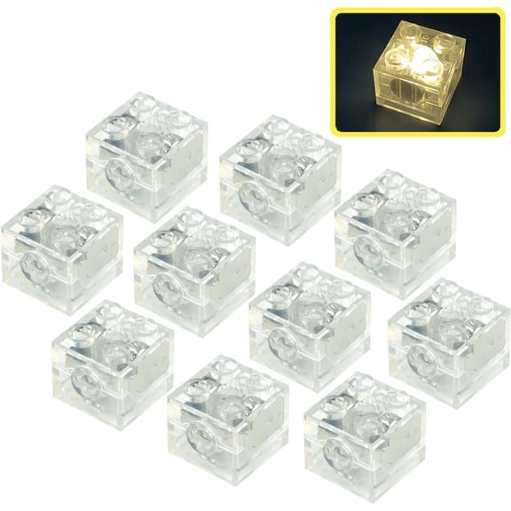 Lights Bricks, 10PCS 2x2 Classic Light Up Bricks Accessories Kits, Transparent LED Accessories Pack, Parts Pieces Building Blocks Set Toys