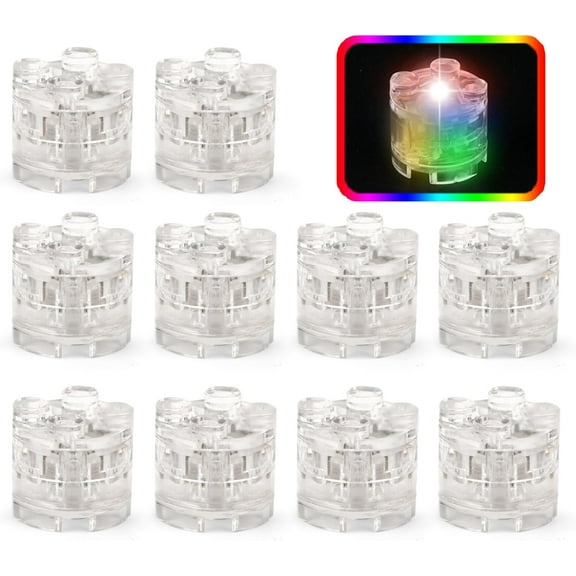 Lights Bricks, 10PCS 2x2 Round Light Up Bricks Accessories Kits, Classic Transparent LED Accessories Pack, Parts Pieces Building Blocks Set Toys