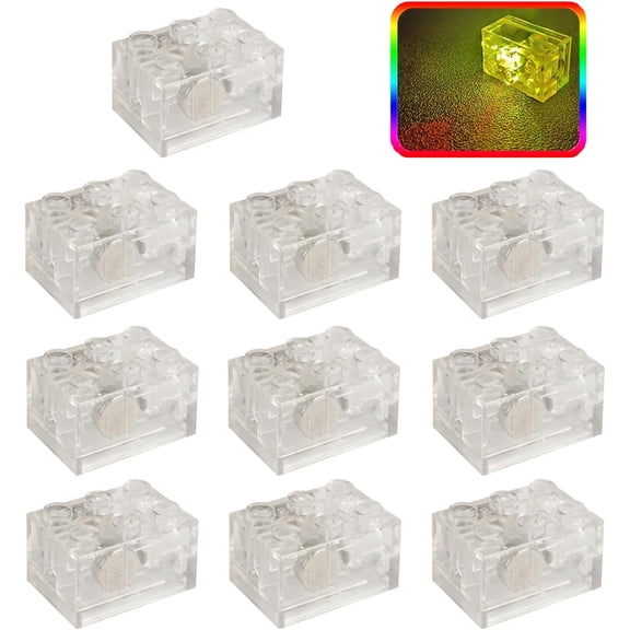 Lights Bricks, 10PCS 2x3 Classic Light Up Bricks Accessories Kits, Transparent LED Accessories Pack, Parts Pieces Building Blocks Set Toys