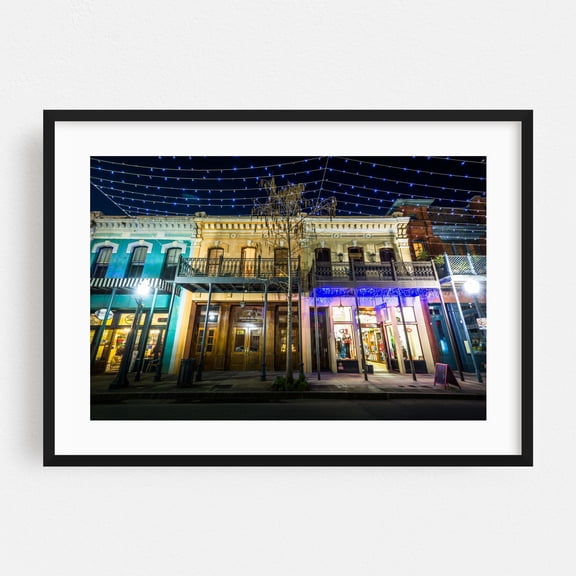 Lights on Dauphin - Mobile Alabama Photography Street Photography Cityscape Architecture Nightlife Vintage Neon Sign City Black Framed Wall Art Print 5 x 7 inches
