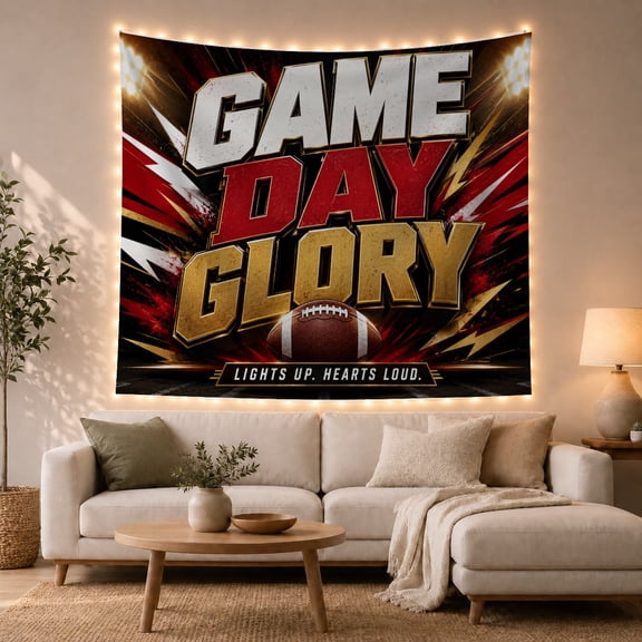 Lights Dimensional Dominating With Game Block Letters, Inspirational Illustration for Quote Lovers, Wall Decor, Valentine's Day Gift, Tapestry Wall Hanging for Dorm and Living Room
