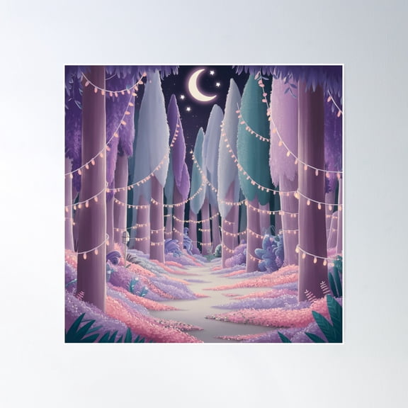 Lights In The Forest Poster Wall Art, Modern Wall Decor, 30x30 UNFRAMED