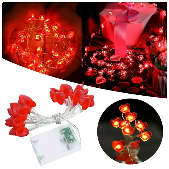 Lights String Patio 30LED Hearts 118.1IN Day Operated Mini Battery For Outdoor Bedroom Indoor Mini Decoration Red Wedding Lights Valentine's LED light