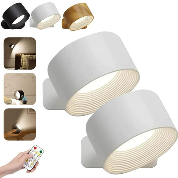 Lights of Sweden Wall Lamps, Led Light of Sweden Wall Lights,3 Color Temperatures & Dimmable Magnetic 360° Rotation, with Remote Control for Display, Artwork (White*2)