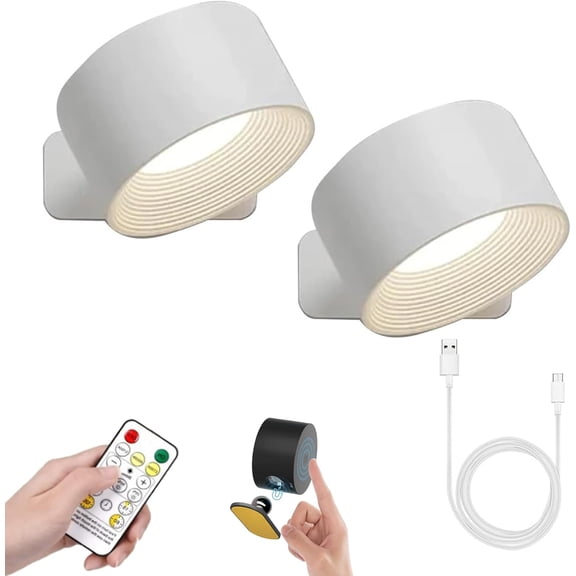Lights of Sweden Wall Lamps, Lightsofsweden Infinity Table Lights, LED Wireless Rechargeable Wall Mounted Sconces with 3 Color Temperatures & Brightness for Bedroom Bedside Reading Decor (White * 2)