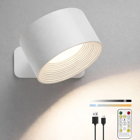 Lights of Sweden Wall Lamps - Rechargeable Infinity Wall Lamps with Remote Control, Cordless Magnetic Sconces, 360° Rotatable, 3 Color Temperatures & Dimmable for Bedroom and Home Lighting