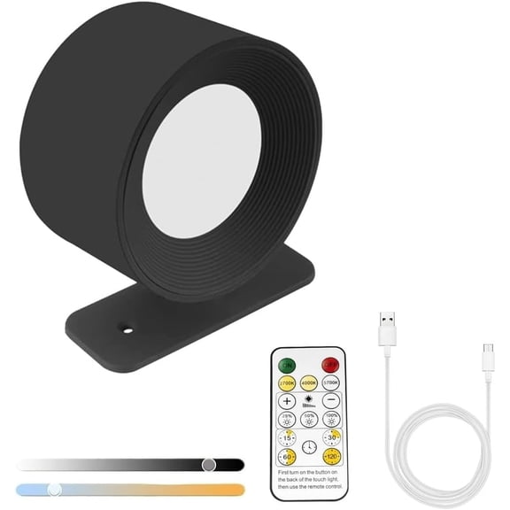 Lights of Sweden Wall Lamps, Wall Lamps for Bedroom, Battery Operated LED Sconces with 360Rotation Lighting, Wireless Light with 3 Color Modes and 3 Brightness Levels(Black-1pc)
