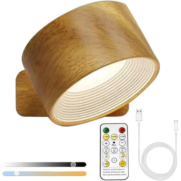 Lights of Sweden Wall Lamps, Wall Lamps for Bedroom, Battery Operated LED Sconces with 360Rotation Lighting, Wireless Light with 3 Color Modes and 3 Brightness Levels(Natural-1pc)