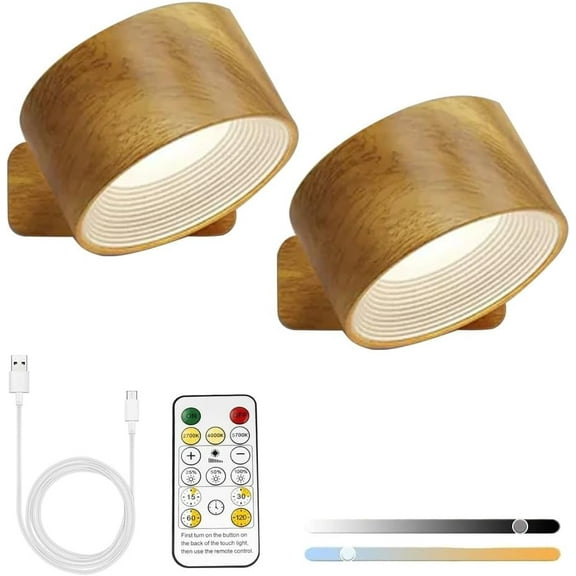 Lights of Sweden Wall Lamps, Wall Lamps for Bedroom, Battery Operated LED Sconces with 360Rotation Lighting, Wireless Light with 3 Color Modes and 3 Brightness Levels(Natural-2pcs)