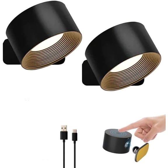 Lights of Sweden Wall Lights, of Sweden Infinity Wall Lamp, Rechargeable Mounted Sconces, 3 Color Brightness Levels, for Bathroom, Living, Kitche(Black)