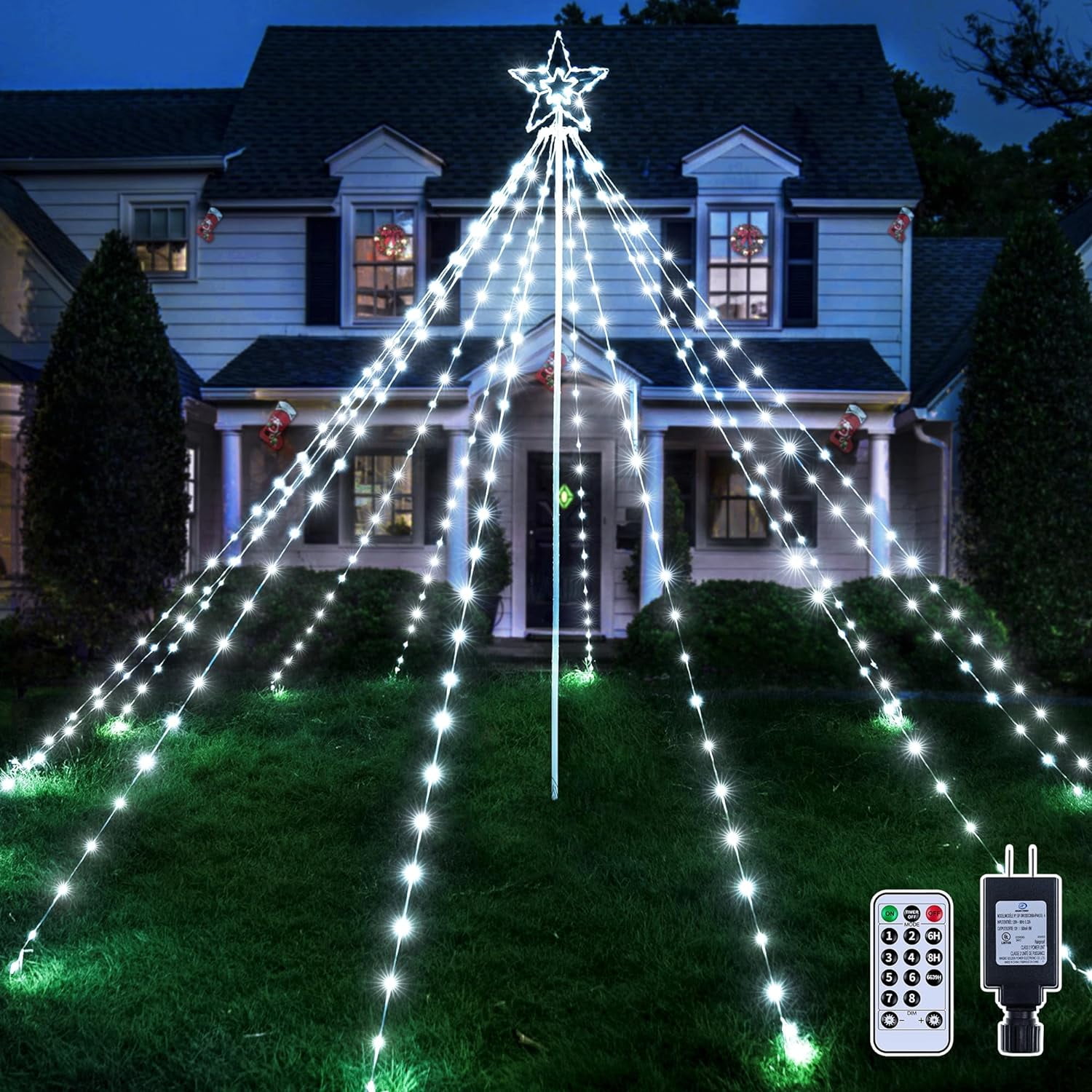 Lights Tree 340LED with Topper Star, IP67 Waterproof Remote Control