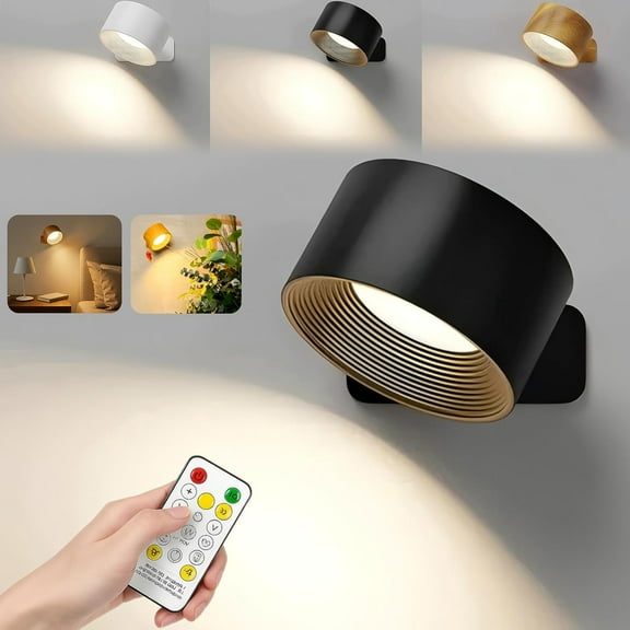 Lights Wall Lamps, Rechargeable Wall Lamp with Remote Control, 3 Color Temperatures & Dimmable Magnetic 360° Rotation for Display, Artworks (Black*2)