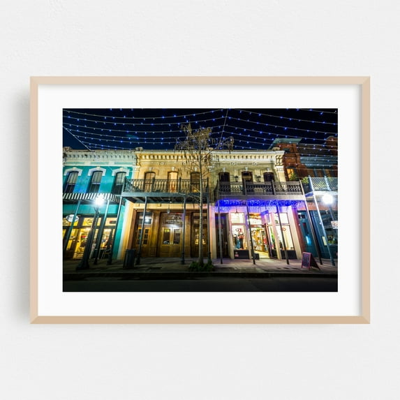 Lights on Dauphin - Mobile Alabama Photography Oak Framed Wall Art Print 24 x 36 inches