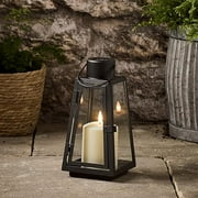 Lights4fun, Inc. 11.8" Black Metal Solar Powered LED Fully Weatherproof Outdoor Light Garden & Patio Flameless Candle Lantern