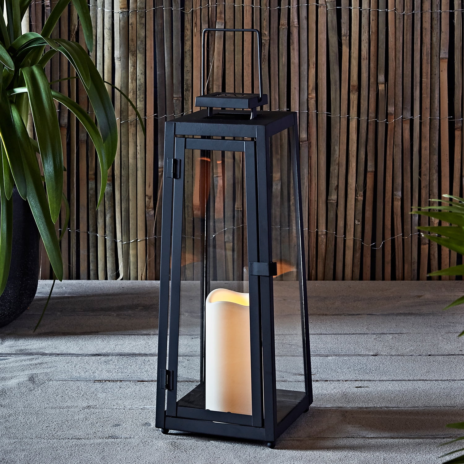  Lights4fun, Inc. 14” Black Metal Battery Operated LED Flameless Candle  Lantern Light for Indoor Outdoor Use : Tools & Home Improvement