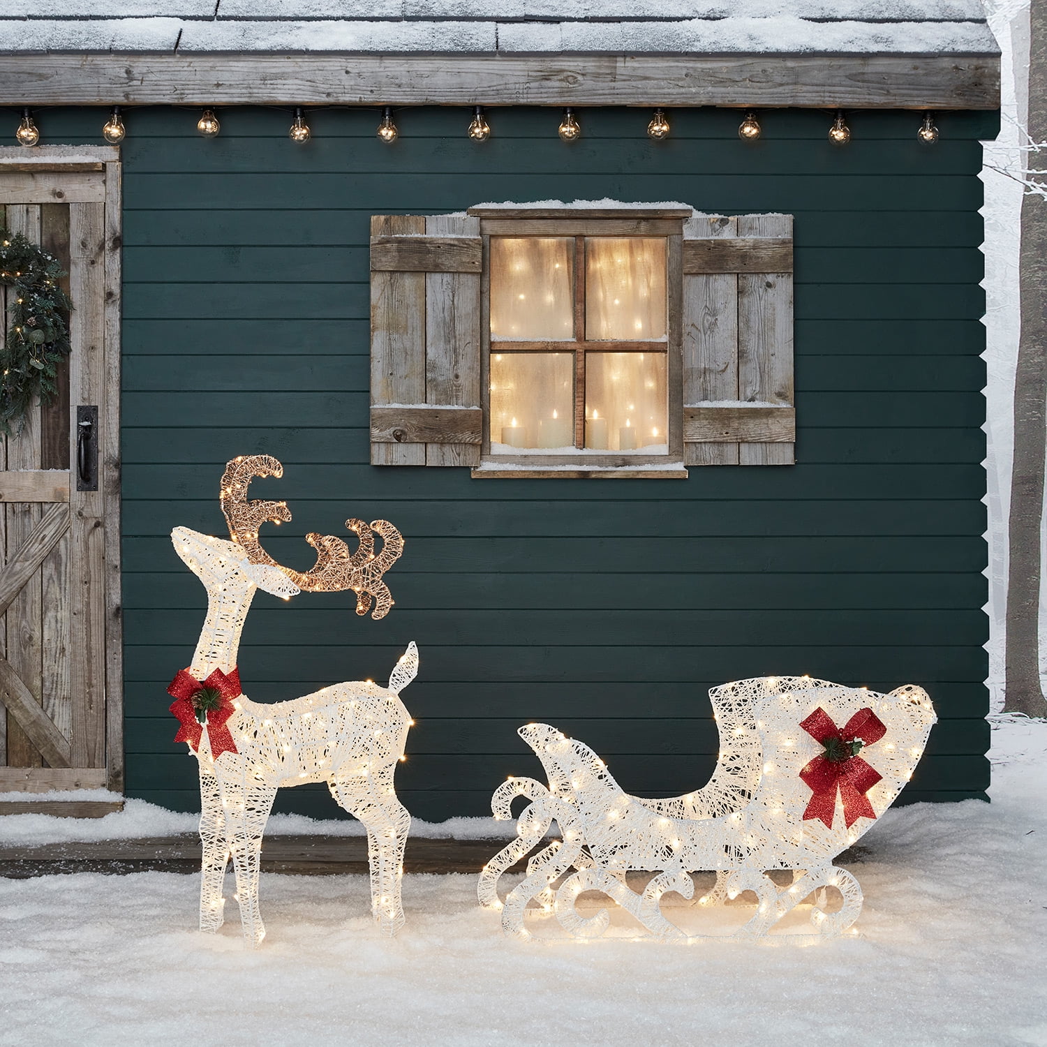 Lights4fun, Inc. 3ft Reindeer & Sleigh PreLit LED Christmas Light Up