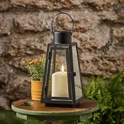 Lights4fun, Inc. 9.8" Black Metal Trapeze Solar Powered LED Fully Weatherproof Outdoor Flameless Candle Lantern