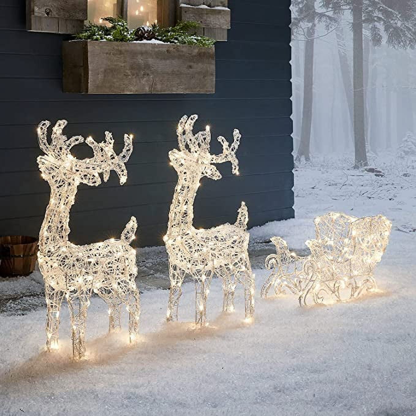 Lights4fun, Inc. Set of 2 Reindeer & Sleigh 240 Dual Color LED