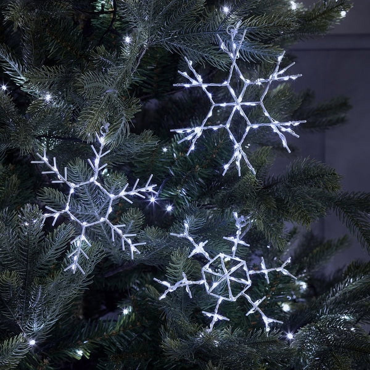 Lights4fun, Inc. Set of 3 Cool White LED Snowflake Battery Operated Christmas Hanging Window