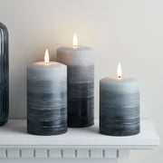 Lights4fun, Inc. Set of 3 TruGlow Distressed Gradient Gray Wax Flameless LED Battery Operated Pillar Candles with Remote Control