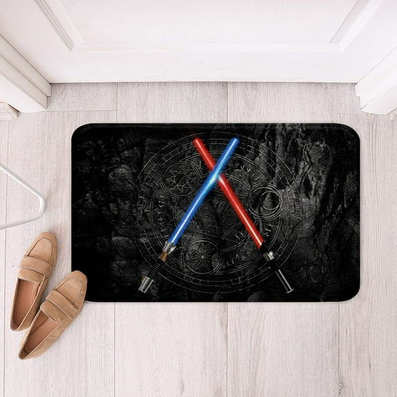 Lightsaber Bathroom Rug 3D Neon Blue Red Non Slip Bath Mat Geometric Sun Moon Round Shaggy Absorbent Floor Mat Kids Boys Teens Fashion Vintage Stone Wall Bath Indoor Doormat Decor,Black,16"x24"