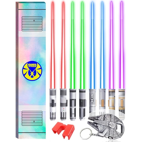 Lightsaber Chopsticks Light Up Star War Chopstick Light Up Mini Light Saber Chopsticks for Adults Cool Chopstick Light Saber Sticks Led Chop Sticks Jedi Stix Red Blue Green Purple 4 Pairs