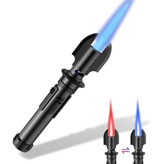 Sword Style Butane Torch Lighter, Refillable Blow Torch with Adjustable Flame and Safety Lock, Windproof Cooking Torch for BBQ, Creme Brulee, Grill, Camping (Gas Not Included)