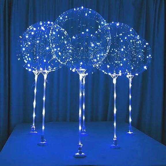 Lightsfever blue 6pc LED Light up Balloon with sticks stands and batterys