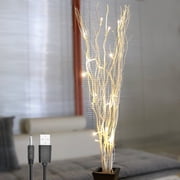 Lightshare 36 فروع الصفصاف الطبيعية ، الفروع البيضاء ، 16 أضواء LED ، مؤقت مدمج ، تعمل بالبطارية ومكون إضافي USB اختياري