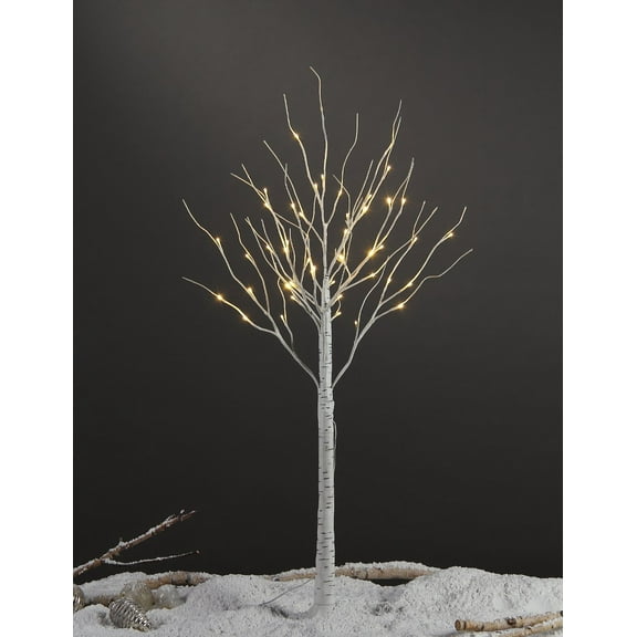 Lightshare 4 Feet Pre-Lit Birch Tree, 48 LED Lights, Warm White