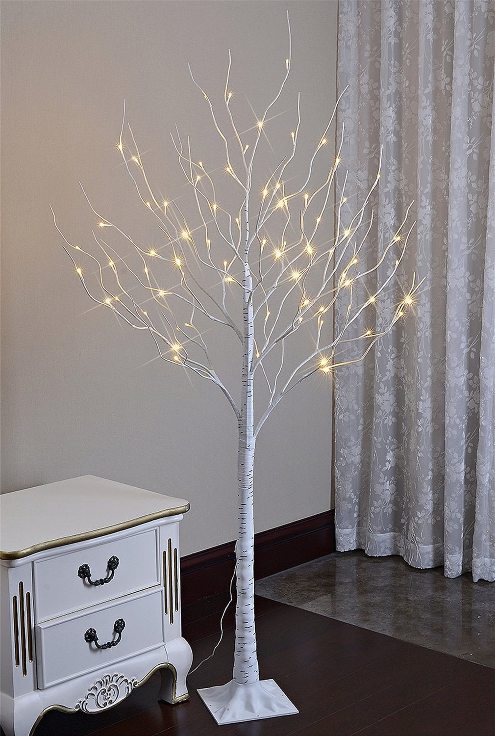 Lightshare 6 Feet Pre-Lit LED Birch Tree, 72 LED Lights, Warm White ...