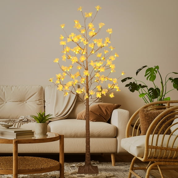 Lightshare 6FT Lighted Magnolia Tree 120L Artificial Plant, Faux Plant Tree with Warm White Lights for Spring Indoor Outdoor Home Party Wedding Decoration