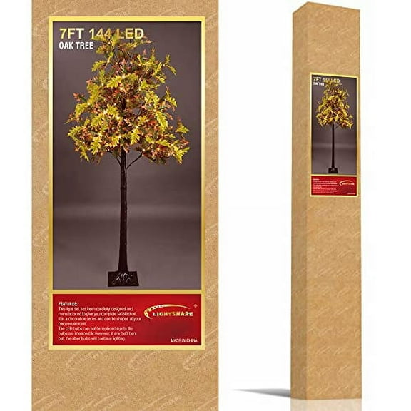 Lightshare 7FT Lighted Oak Tree 144 LED Warm White Artificial Greenery with Lights for Wedding Holiday Home Party Decoration Indoor Outdoor