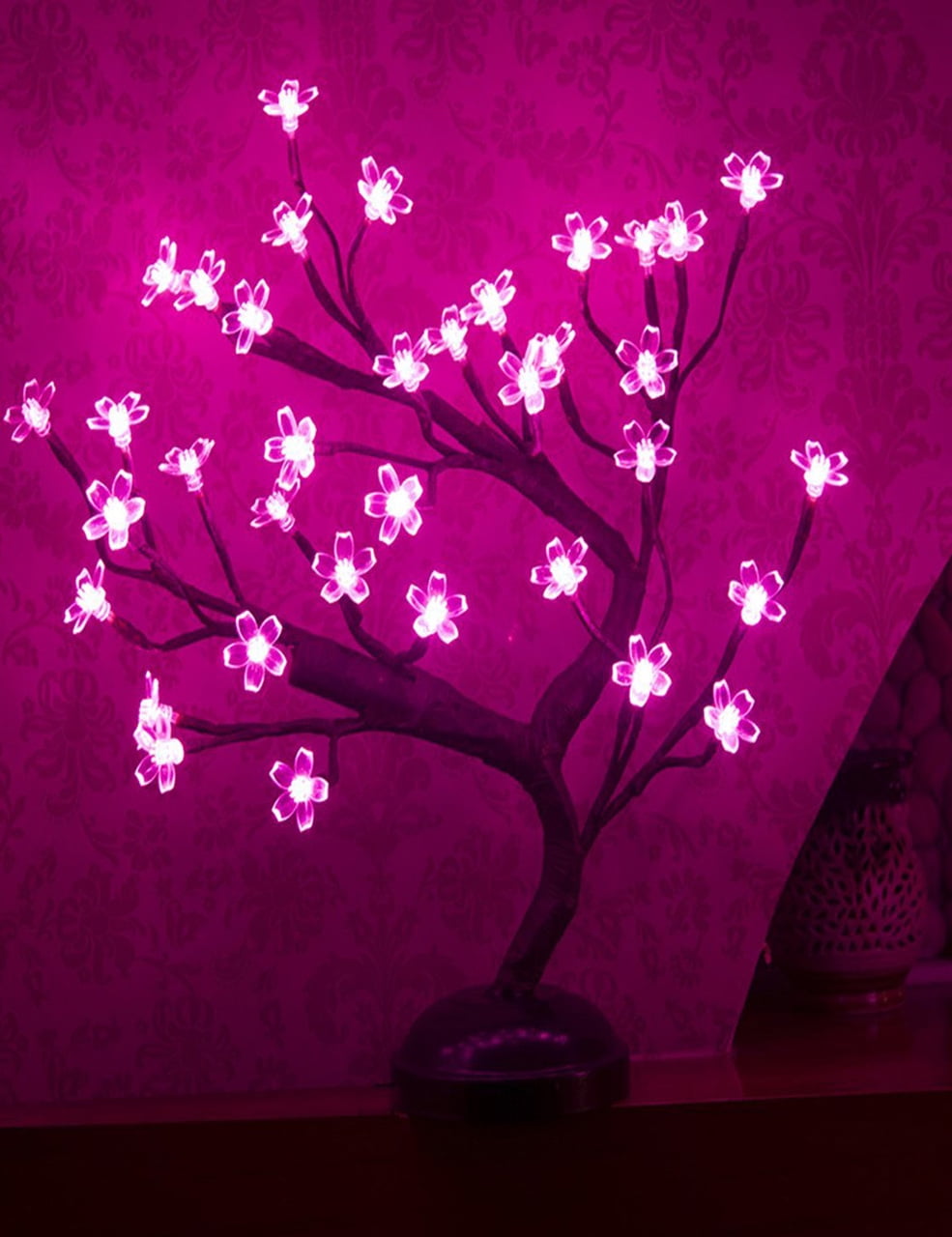 Lightshare Cherry Blossom 16'' Table Lamp, Powered by Batteries Or Plug-in (included), Built-in timer