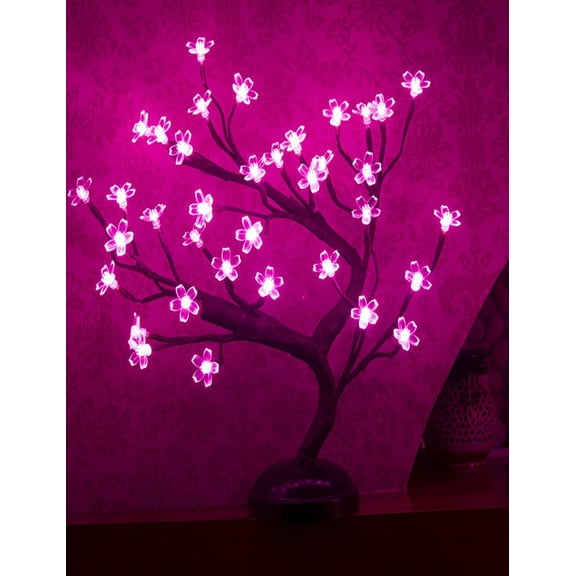 Lightshare Cherry Blossom 16'' Table Lamp, Powered by Batteries Or Plug-in (included), Built-in timer