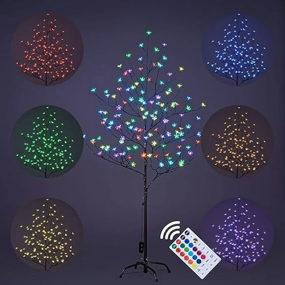 LIGHTSHARE Cherry Blossom Lighted Tree 5 Feet RGB with Remote Control 16 Color Changing Modes