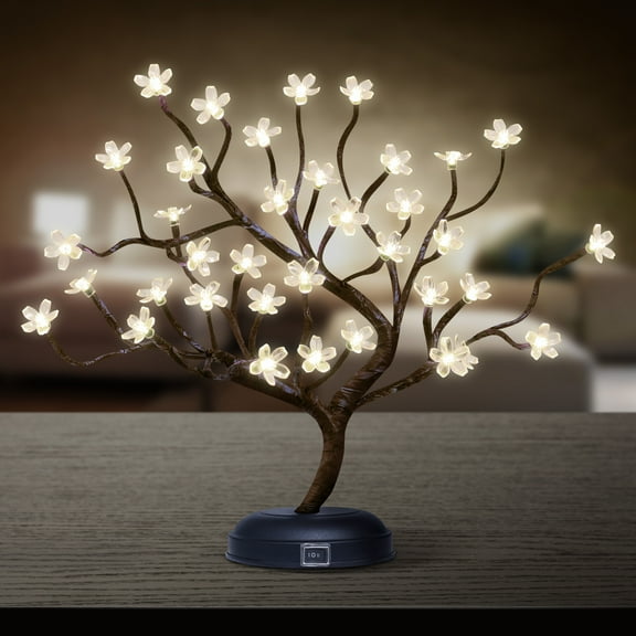Lightshare Lighted Cherry Blossom Tree Lamp 18IN Tree Lights with 36 LED, Adapter Plug in/ Battery Powered Tabletop Lamp, UL Listed, Warm White