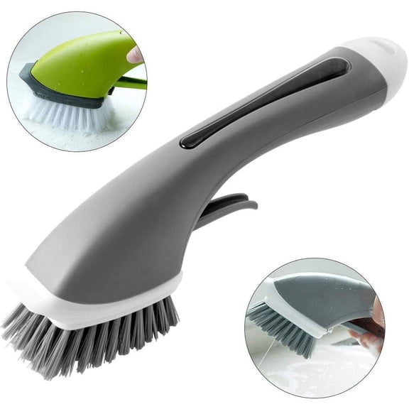 Lightsmax Dish Wash Detergent Brush Floor Brush and Dispenser with Bubble Storage Scrubber Electronics Cleaning Brush, Gray