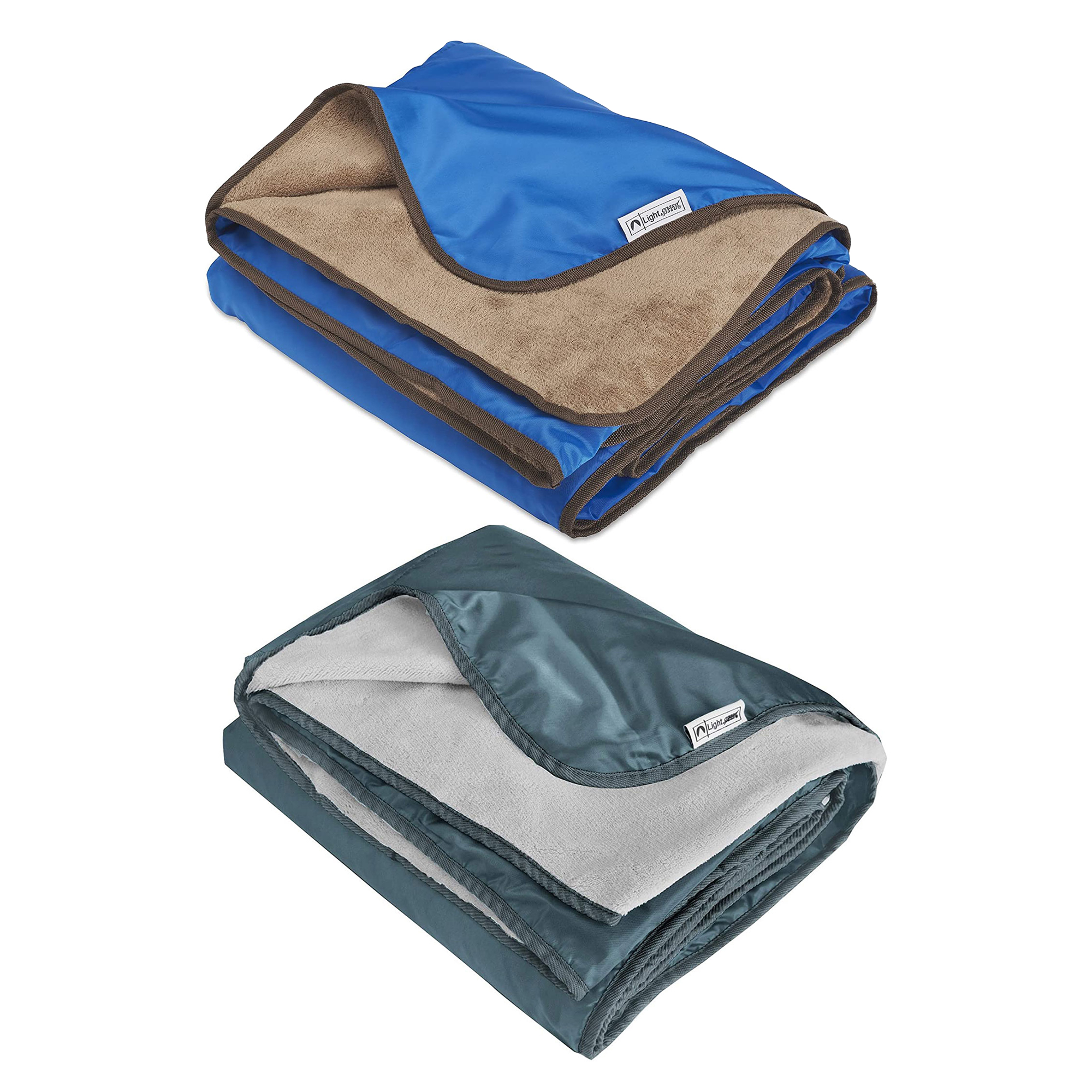Lightspeed XL Plush Waterproof Outdoor Stadium Blankets, Gray & Blue