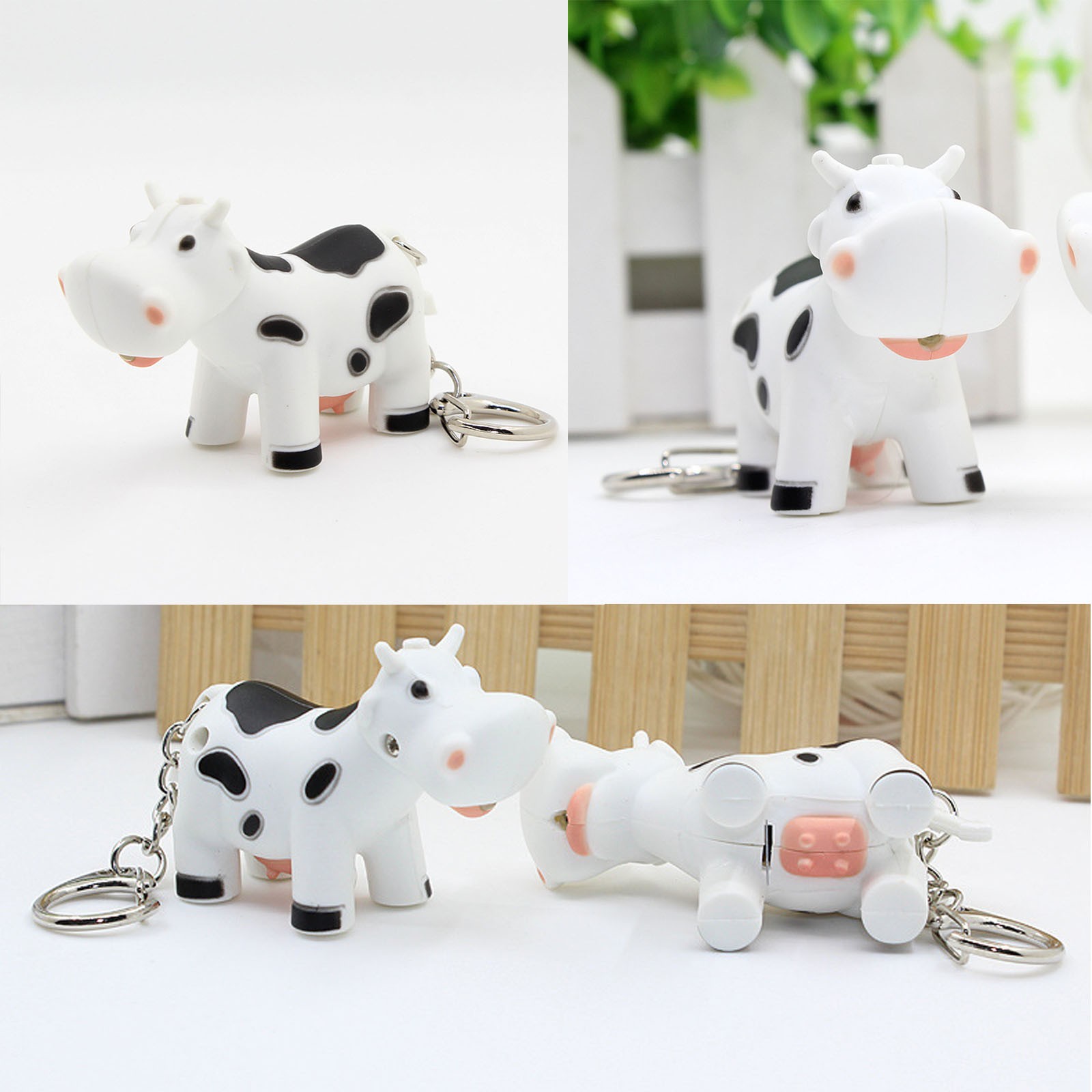 Lightup Keychain Cartoon Cow Design Light & Sound Keychain Cute Stuffed ...