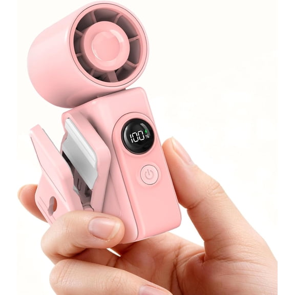 Lightweight 0.26lb Handheld Clip Fan, Portable Rechargeable Mini Fan with LED Display, 4-Speed for Summer Essentials & Outdoor Pink